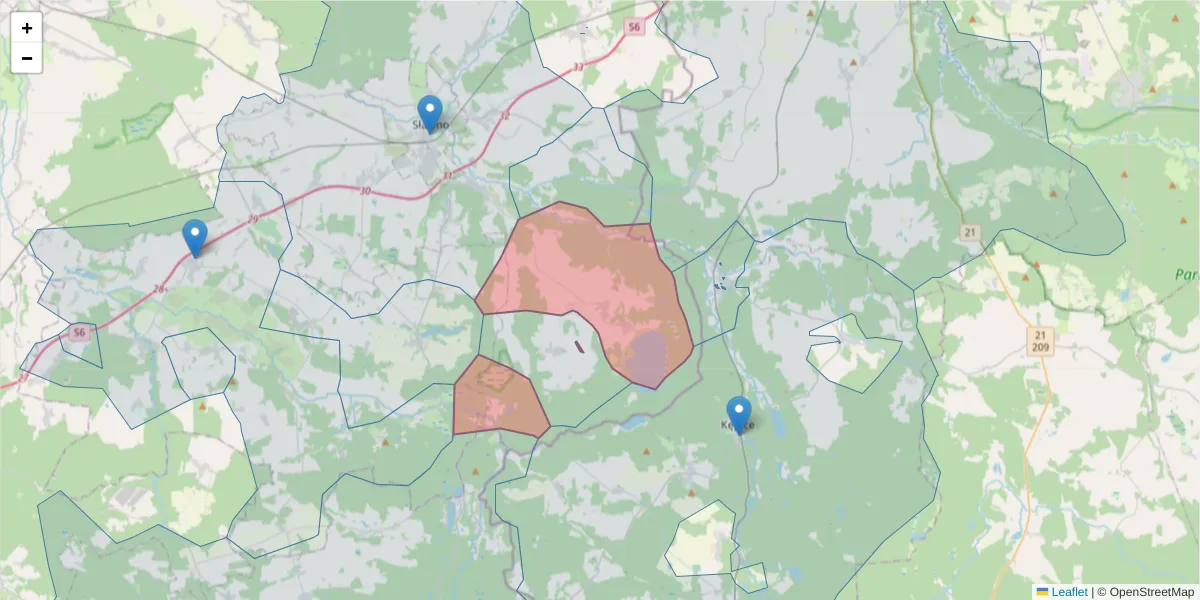 Szczegółowa mapa kodu pocztowego 76-124 z granicami, sąsiednimi kodami pocztowymi i urzędami pocztowymi