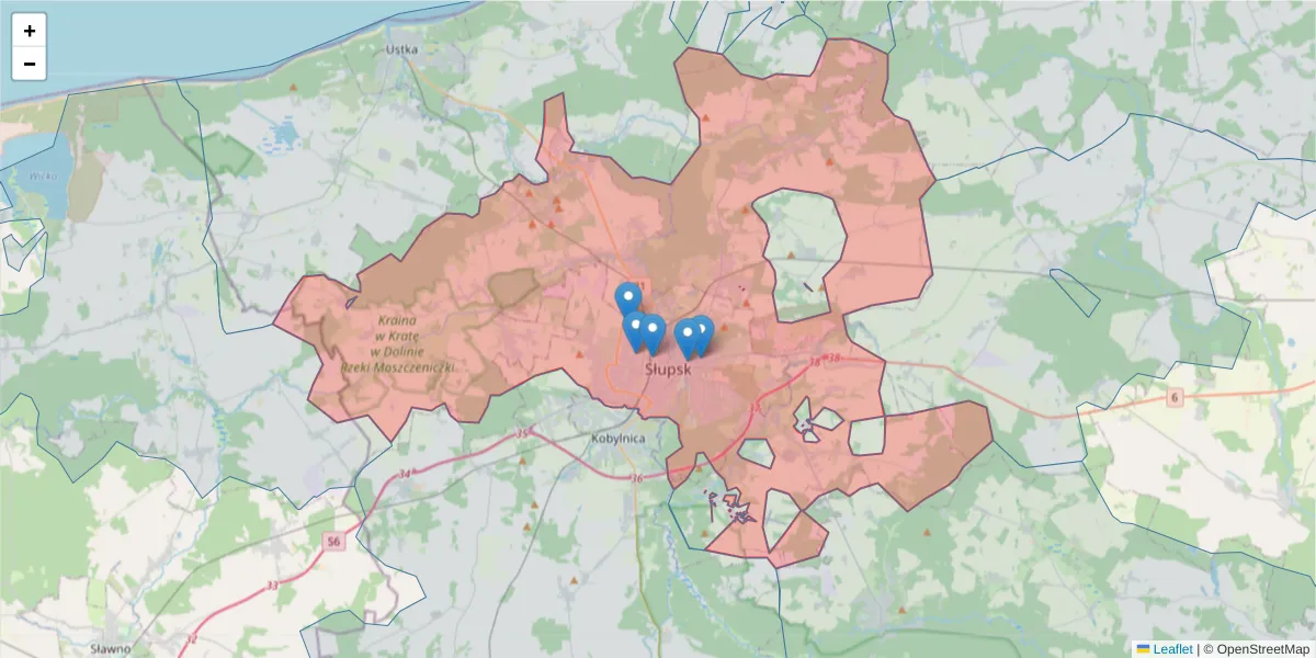 Szczegółowa mapa kodu pocztowego 76-200 z granicami, sąsiednimi kodami pocztowymi i urzędami pocztowymi