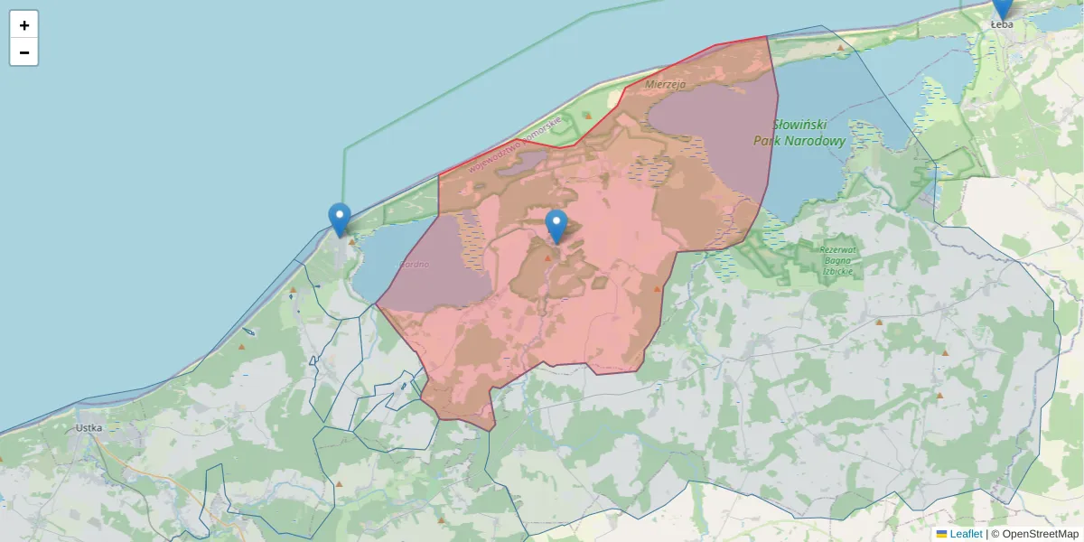 Szczegółowa mapa kodu pocztowego 76-214 z granicami, sąsiednimi kodami pocztowymi i urzędami pocztowymi