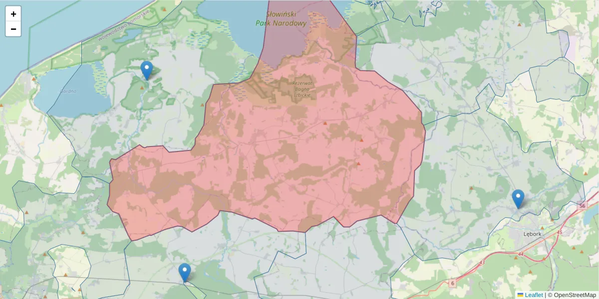 Szczegółowa mapa kodu pocztowego 76-220 z granicami, sąsiednimi kodami pocztowymi i urzędami pocztowymi