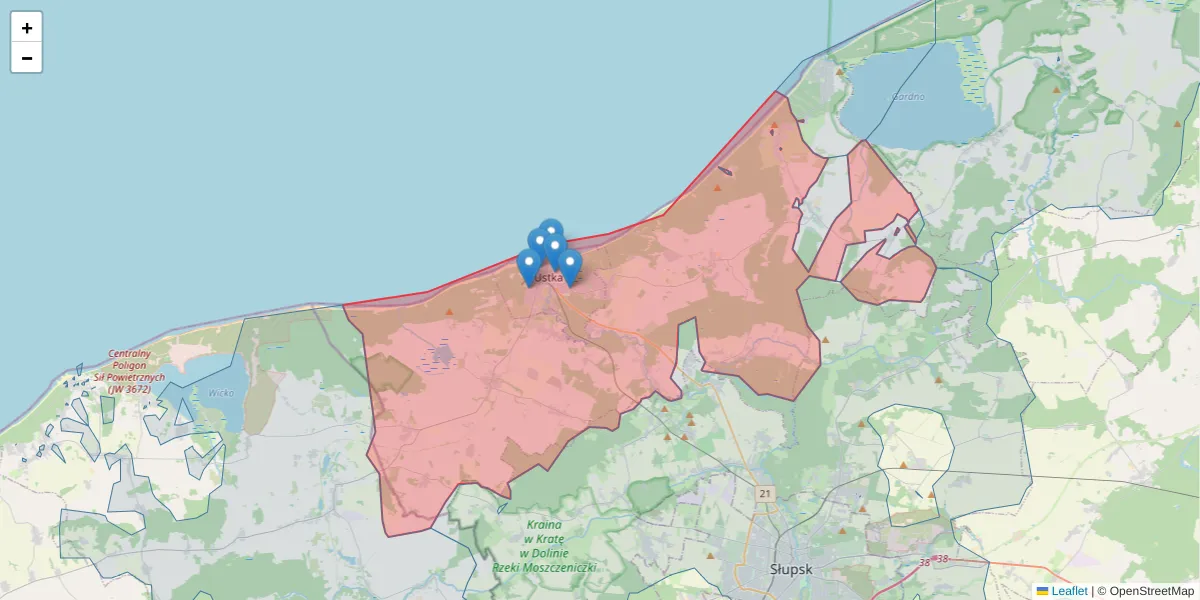 Szczegółowa mapa kodu pocztowego 76-270 z granicami, sąsiednimi kodami pocztowymi i urzędami pocztowymi