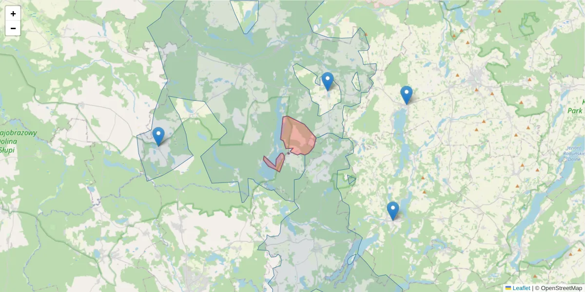 Szczegółowa mapa kodu pocztowego 77-122 z granicami, sąsiednimi kodami pocztowymi i urzędami pocztowymi