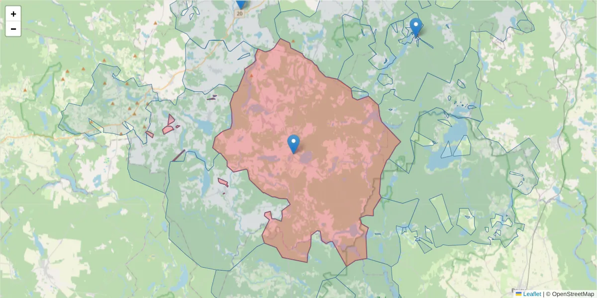Szczegółowa mapa kodu pocztowego 77-130 z granicami, sąsiednimi kodami pocztowymi i urzędami pocztowymi