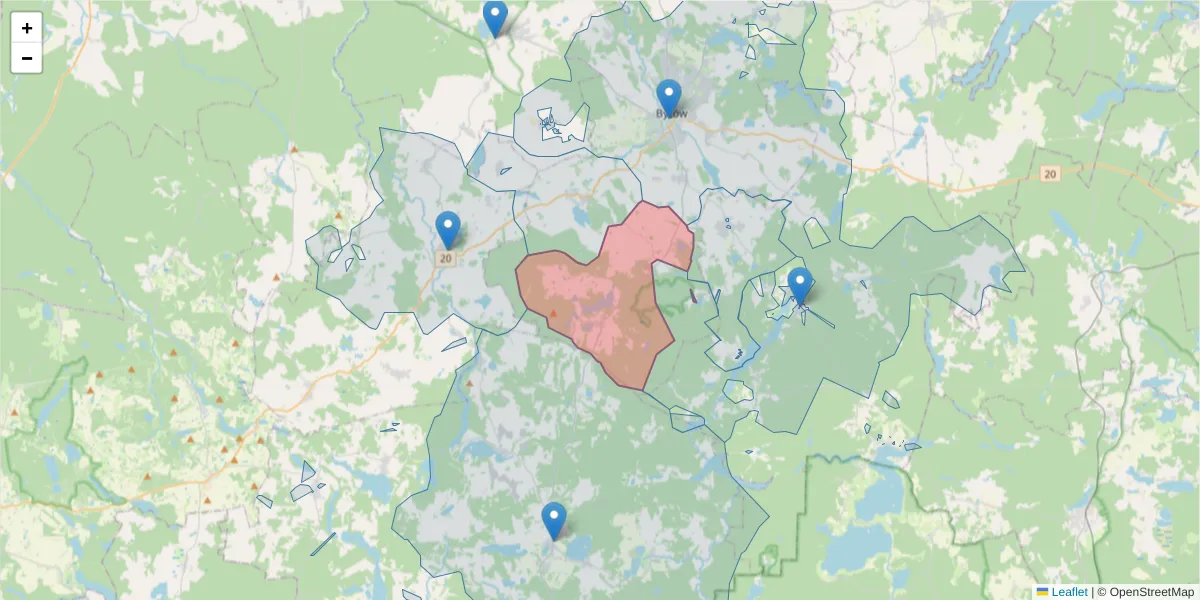 Szczegółowa mapa kodu pocztowego 77-131 z granicami, sąsiednimi kodami pocztowymi i urzędami pocztowymi