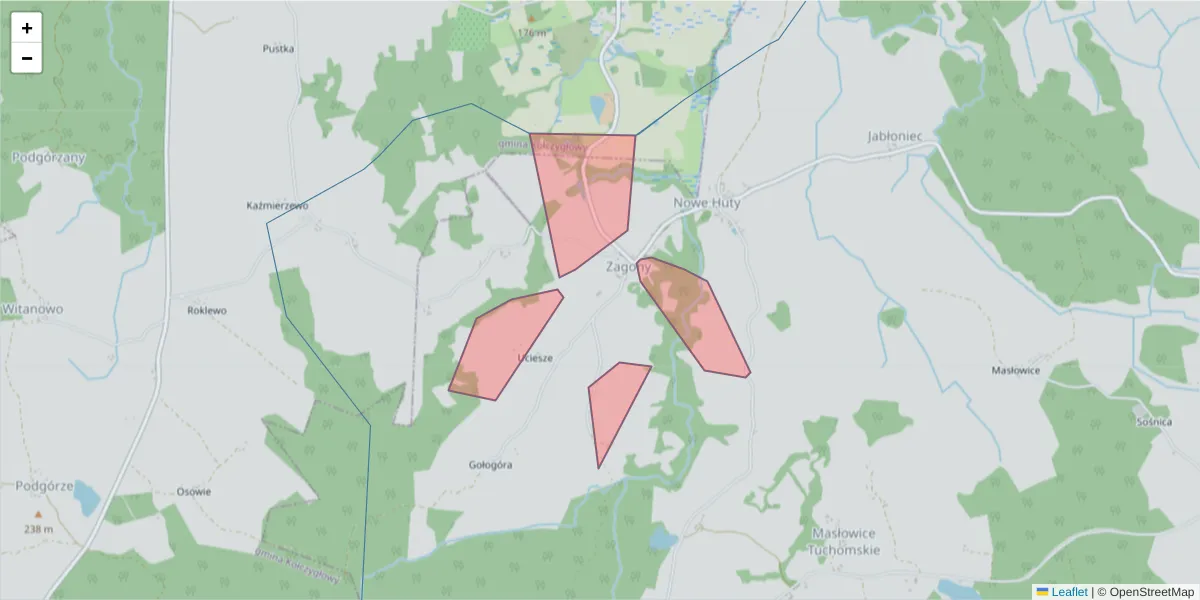 Szczegółowa mapa kodu pocztowego 77-206 z granicami, sąsiednimi kodami pocztowymi i urzędami pocztowymi