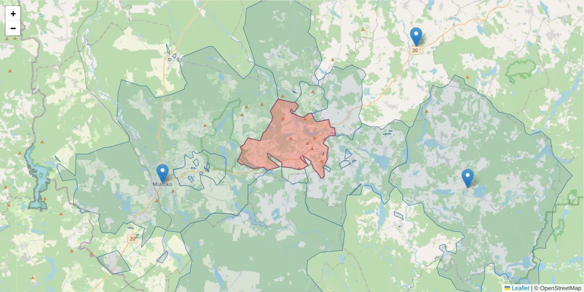 Szczegółowa mapa kodu pocztowego 77-207 z granicami, sąsiednimi kodami pocztowymi i urzędami pocztowymi