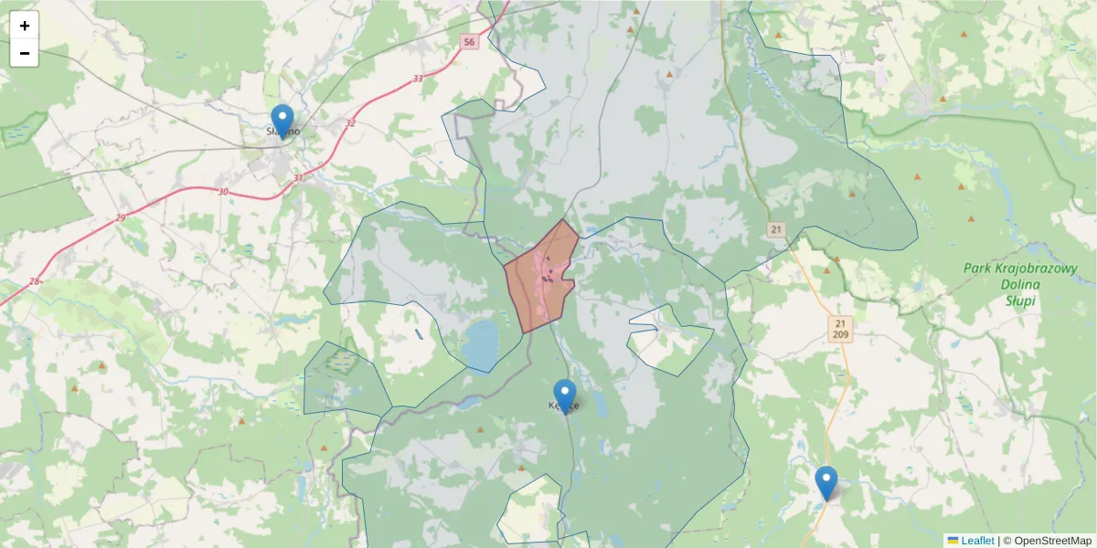 Szczegółowa mapa kodu pocztowego 77-231 z granicami, sąsiednimi kodami pocztowymi i urzędami pocztowymi