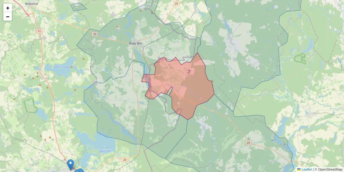 Szczegółowa mapa kodu pocztowego 77-306 z granicami, sąsiednimi kodami pocztowymi i urzędami pocztowymi