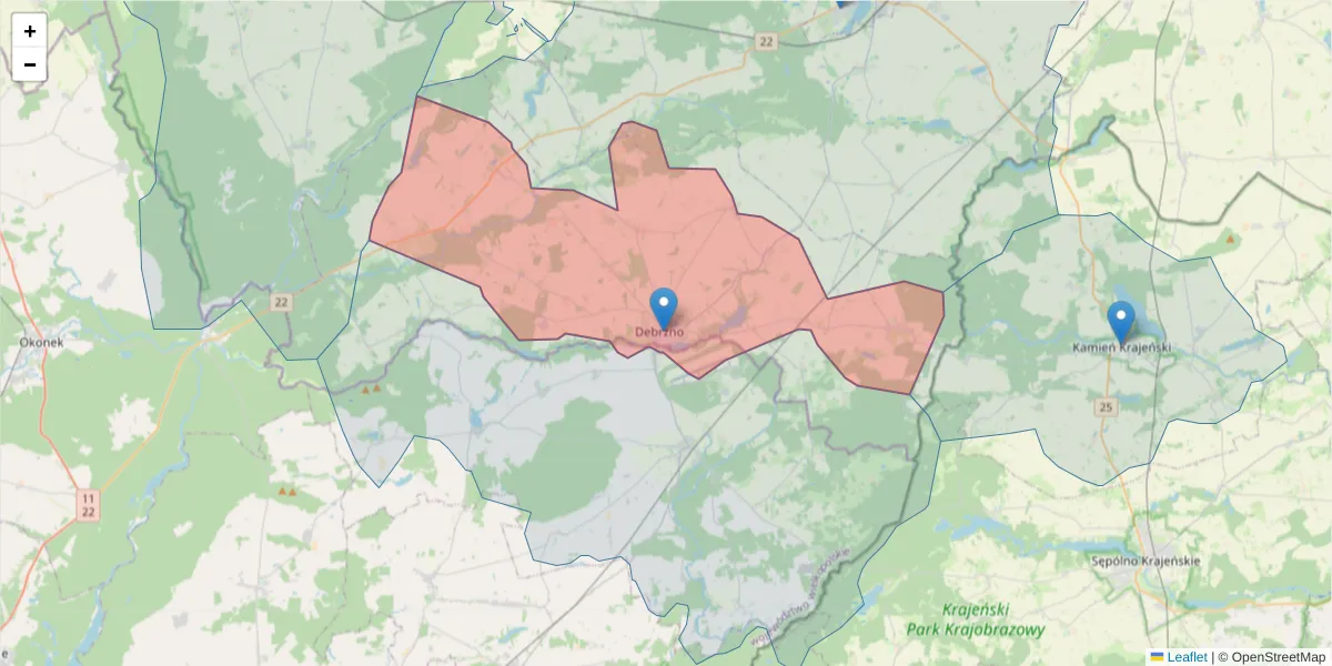 Szczegółowa mapa kodu pocztowego 77-310 z granicami, sąsiednimi kodami pocztowymi i urzędami pocztowymi