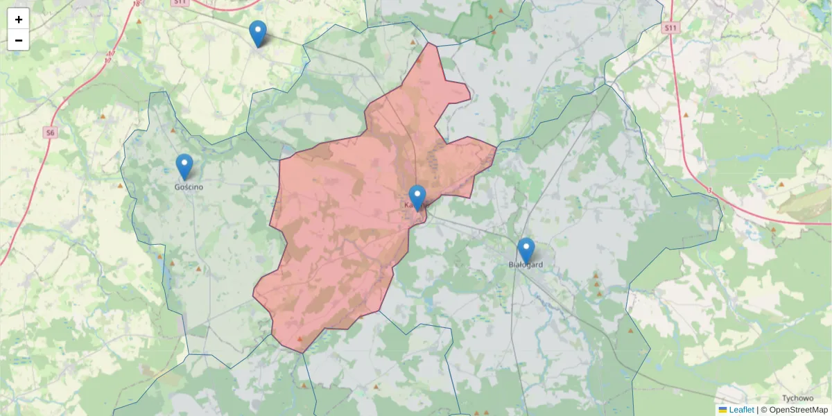 Szczegółowa mapa kodu pocztowego 78-230 z granicami, sąsiednimi kodami pocztowymi i urzędami pocztowymi