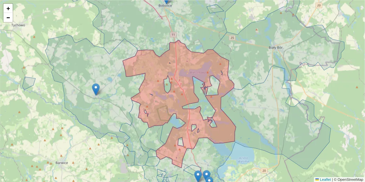 Szczegółowa mapa kodu pocztowego 78-411 z granicami, sąsiednimi kodami pocztowymi i urzędami pocztowymi
