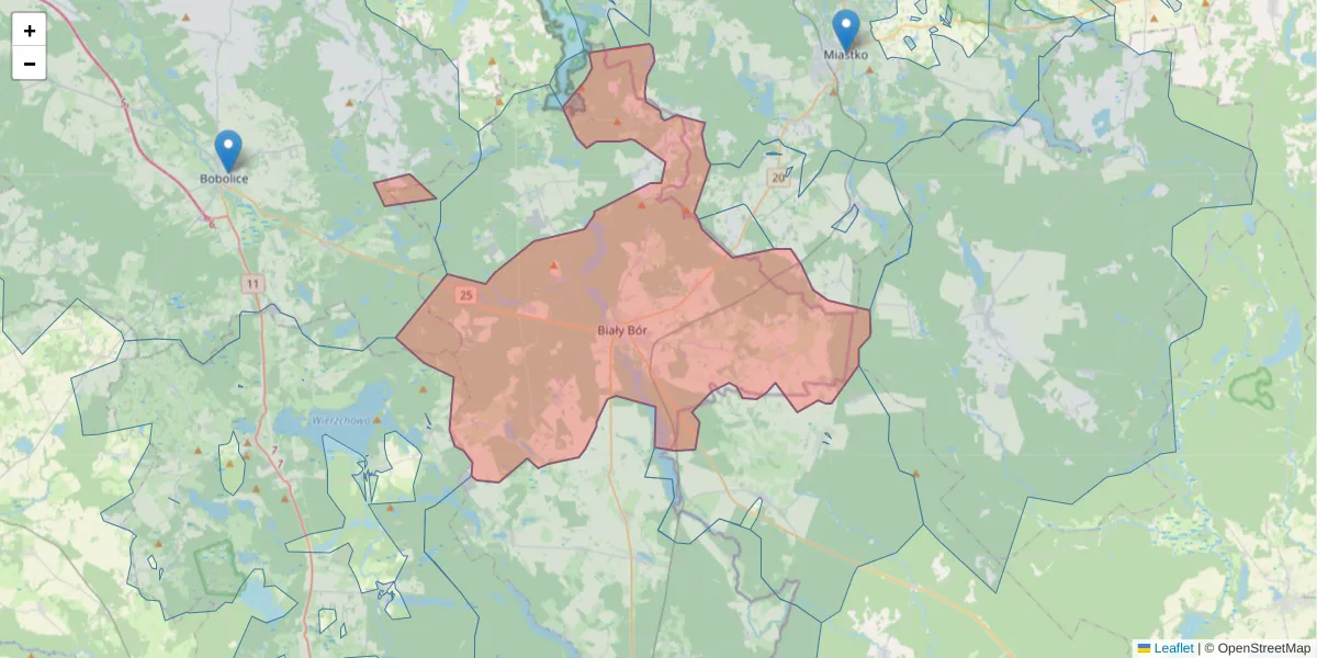 Szczegółowa mapa kodu pocztowego 78-425 z granicami, sąsiednimi kodami pocztowymi i urzędami pocztowymi