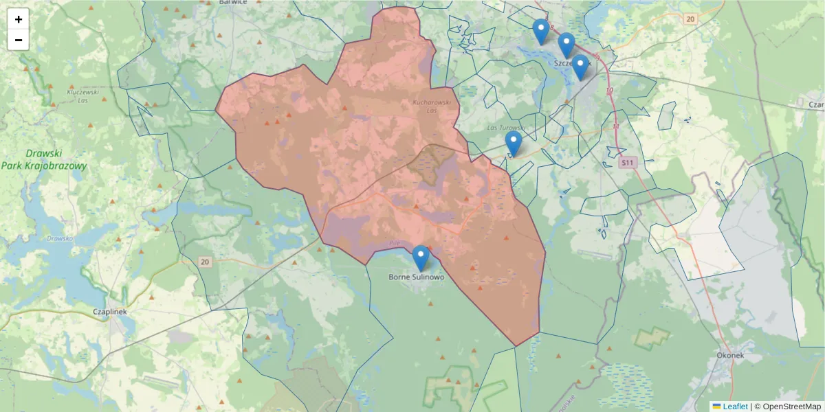 Szczegółowa mapa kodu pocztowego 78-446 z granicami, sąsiednimi kodami pocztowymi i urzędami pocztowymi