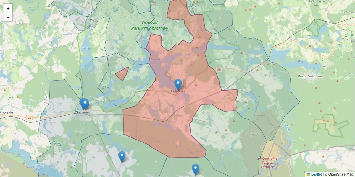 Szczegółowa mapa kodu pocztowego 78-550 z granicami, sąsiednimi kodami pocztowymi i urzędami pocztowymi