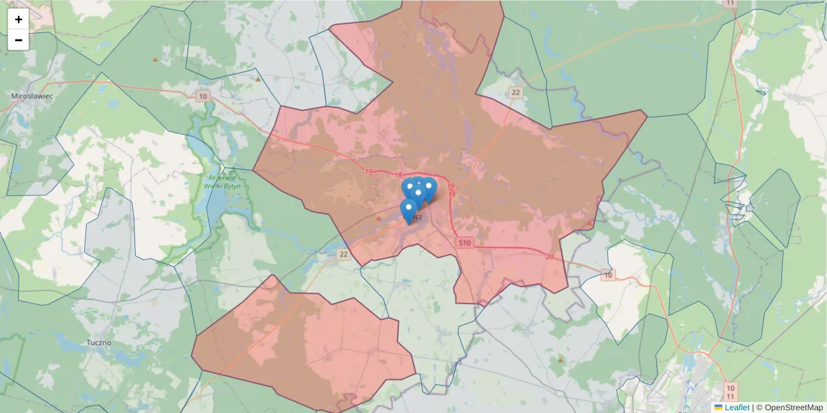 Szczegółowa mapa kodu pocztowego 78-600 z granicami, sąsiednimi kodami pocztowymi i urzędami pocztowymi