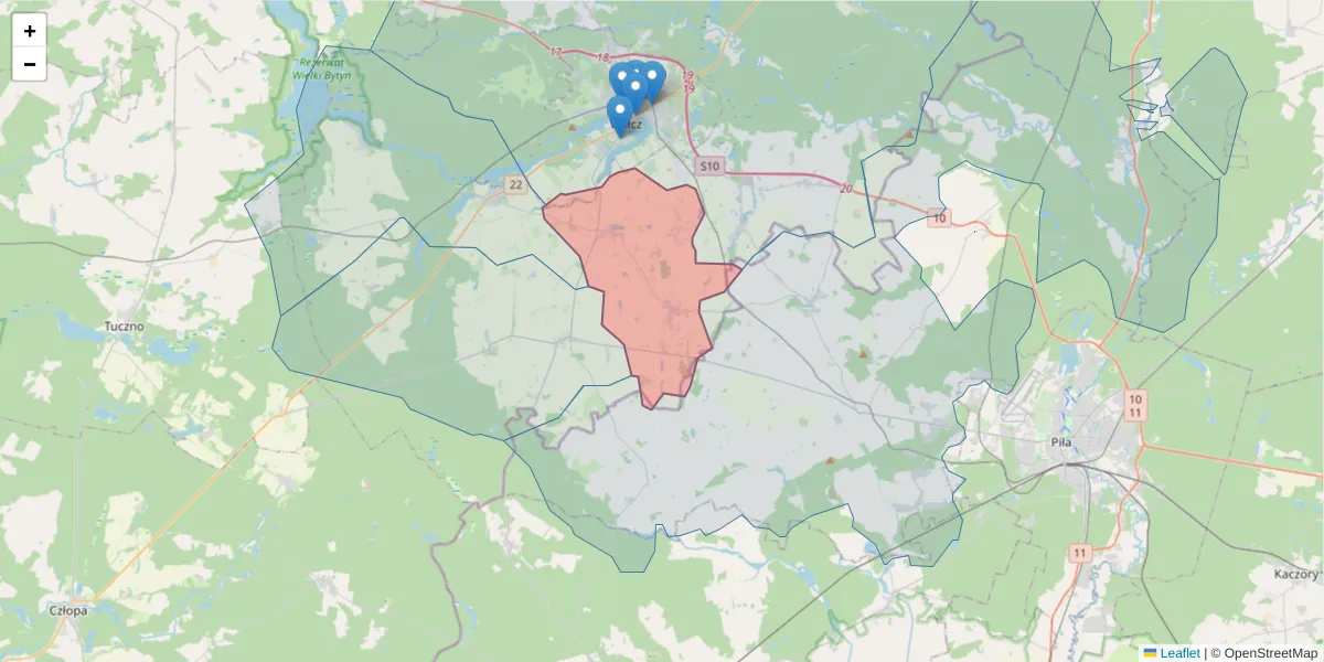 Szczegółowa mapa kodu pocztowego 78-627 z granicami, sąsiednimi kodami pocztowymi i urzędami pocztowymi