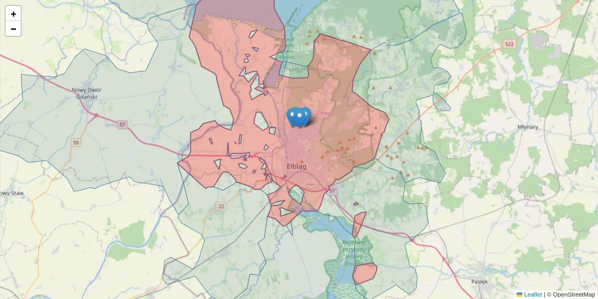 Szczegółowa mapa kodu pocztowego 82-300 z granicami, sąsiednimi kodami pocztowymi i urzędami pocztowymi