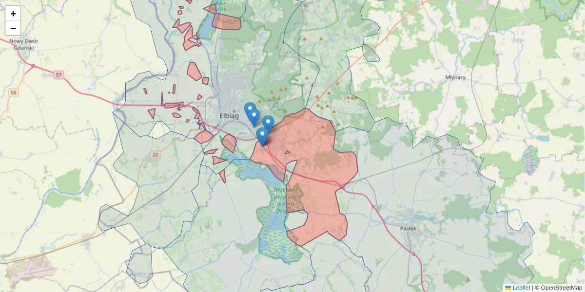 Szczegółowa mapa kodu pocztowego 82-310 z granicami, sąsiednimi kodami pocztowymi i urzędami pocztowymi