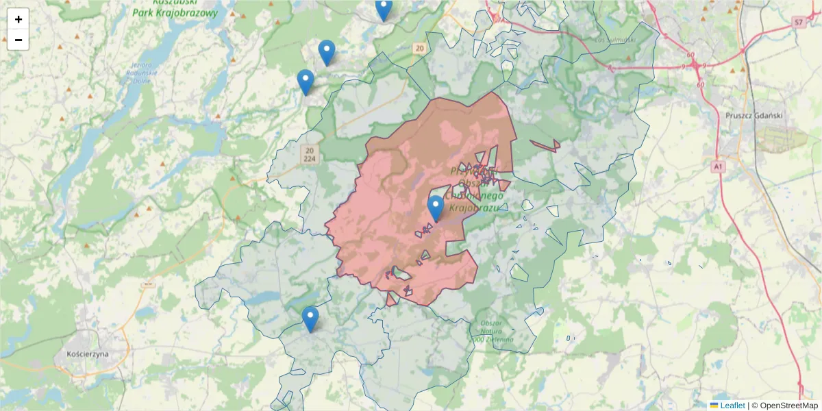 Szczegółowa mapa kodu pocztowego 83-047 z granicami, sąsiednimi kodami pocztowymi i urzędami pocztowymi