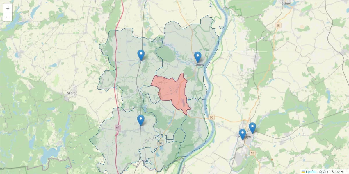 Szczegółowa mapa kodu pocztowego 83-123 z granicami, sąsiednimi kodami pocztowymi i urzędami pocztowymi
