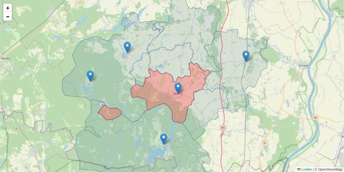Szczegółowa mapa kodu pocztowego 83-220 z granicami, sąsiednimi kodami pocztowymi i urzędami pocztowymi