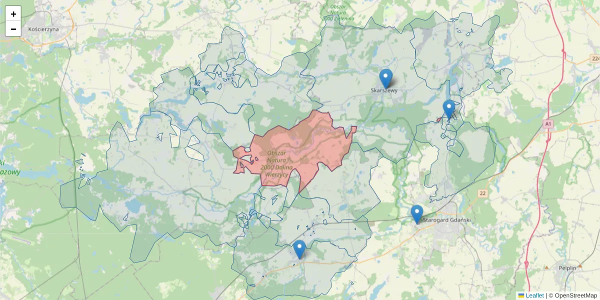 Szczegółowa mapa kodu pocztowego 83-236 z granicami, sąsiednimi kodami pocztowymi i urzędami pocztowymi