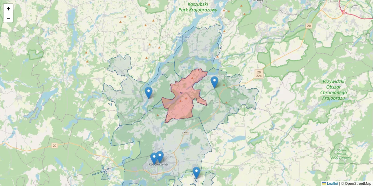 Szczegółowa mapa kodu pocztowego 83-316 z granicami, sąsiednimi kodami pocztowymi i urzędami pocztowymi