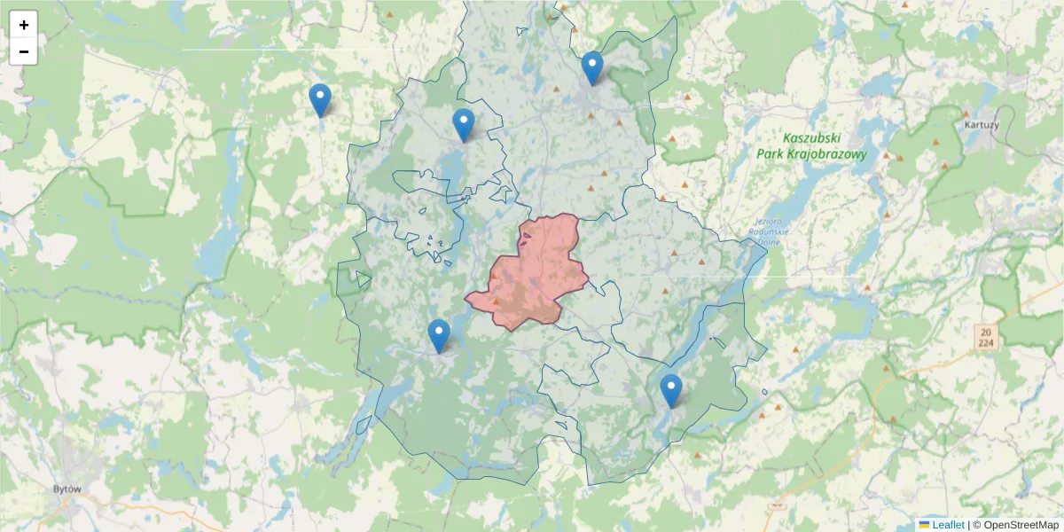 Szczegółowa mapa kodu pocztowego 83-321 z granicami, sąsiednimi kodami pocztowymi i urzędami pocztowymi