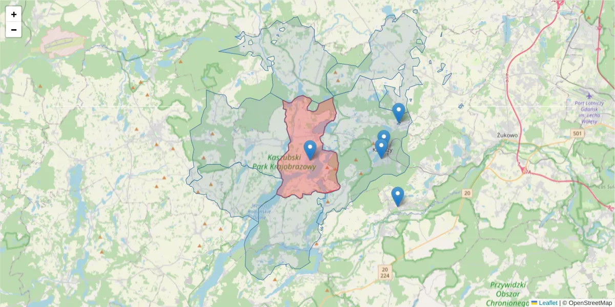 Szczegółowa mapa kodu pocztowego 83-333 z granicami, sąsiednimi kodami pocztowymi i urzędami pocztowymi