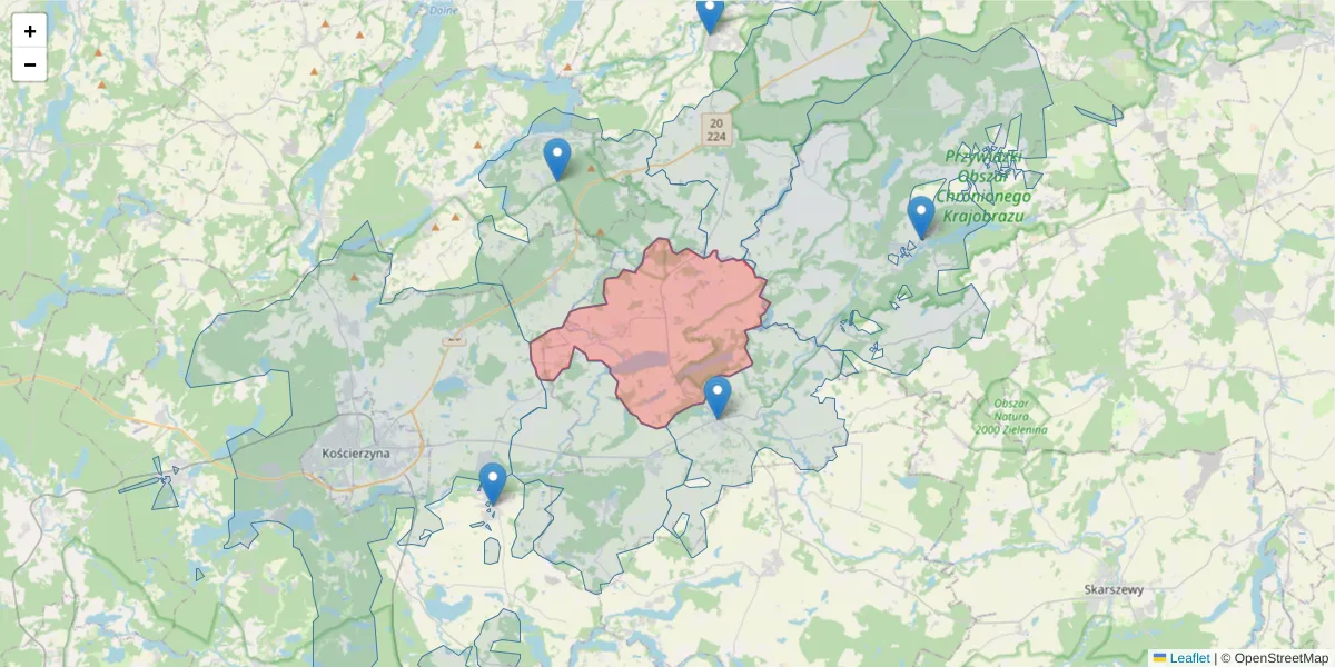 Szczegółowa mapa kodu pocztowego 83-403 z granicami, sąsiednimi kodami pocztowymi i urzędami pocztowymi