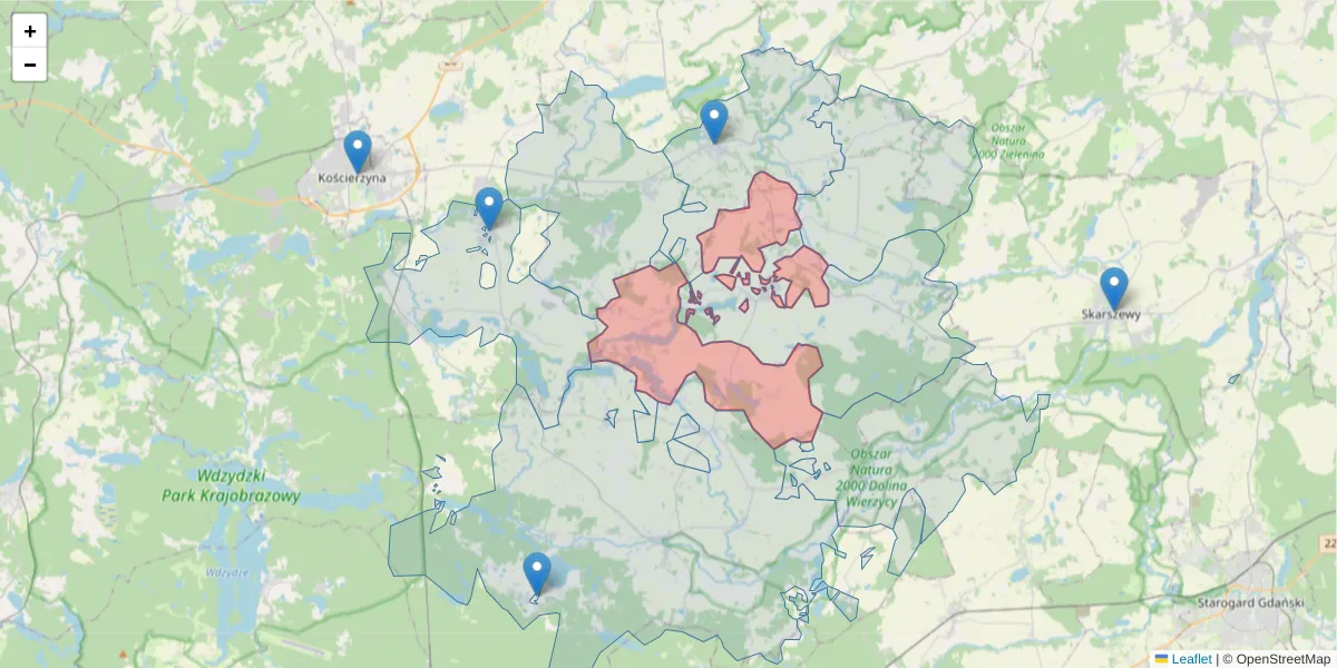 Szczegółowa mapa kodu pocztowego 83-420 z granicami, sąsiednimi kodami pocztowymi i urzędami pocztowymi