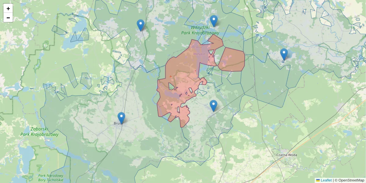 Szczegółowa mapa kodu pocztowego 83-441 z granicami, sąsiednimi kodami pocztowymi i urzędami pocztowymi