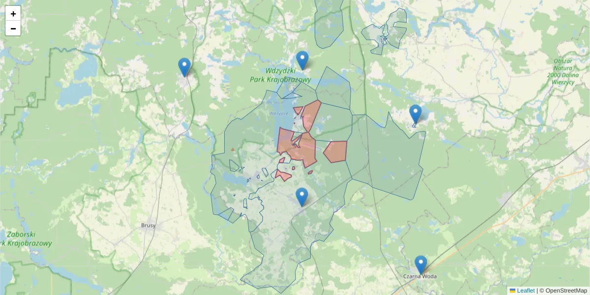 Szczegółowa mapa kodu pocztowego 83-442 z granicami, sąsiednimi kodami pocztowymi i urzędami pocztowymi
