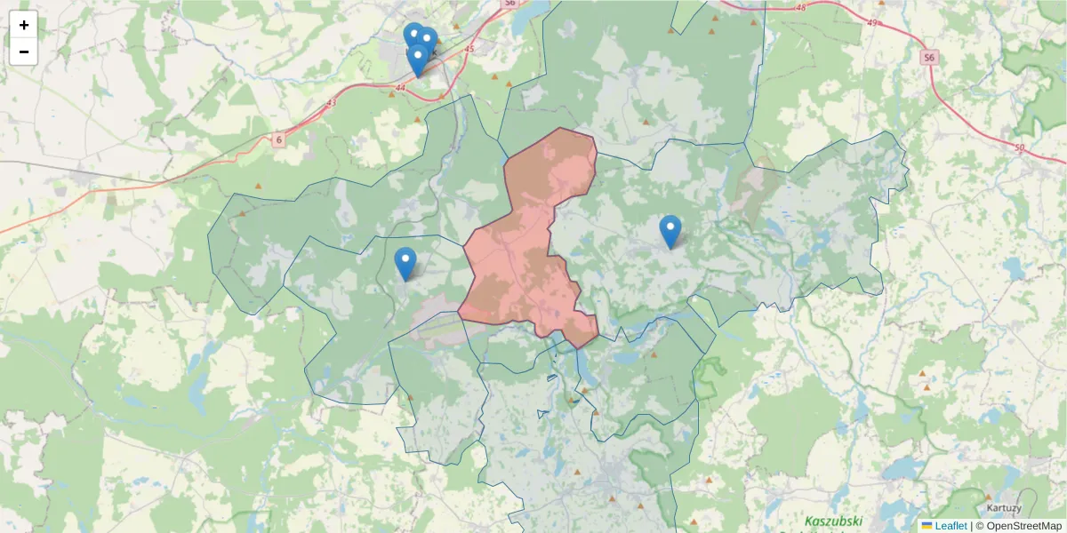 Szczegółowa mapa kodu pocztowego 84-311 z granicami, sąsiednimi kodami pocztowymi i urzędami pocztowymi