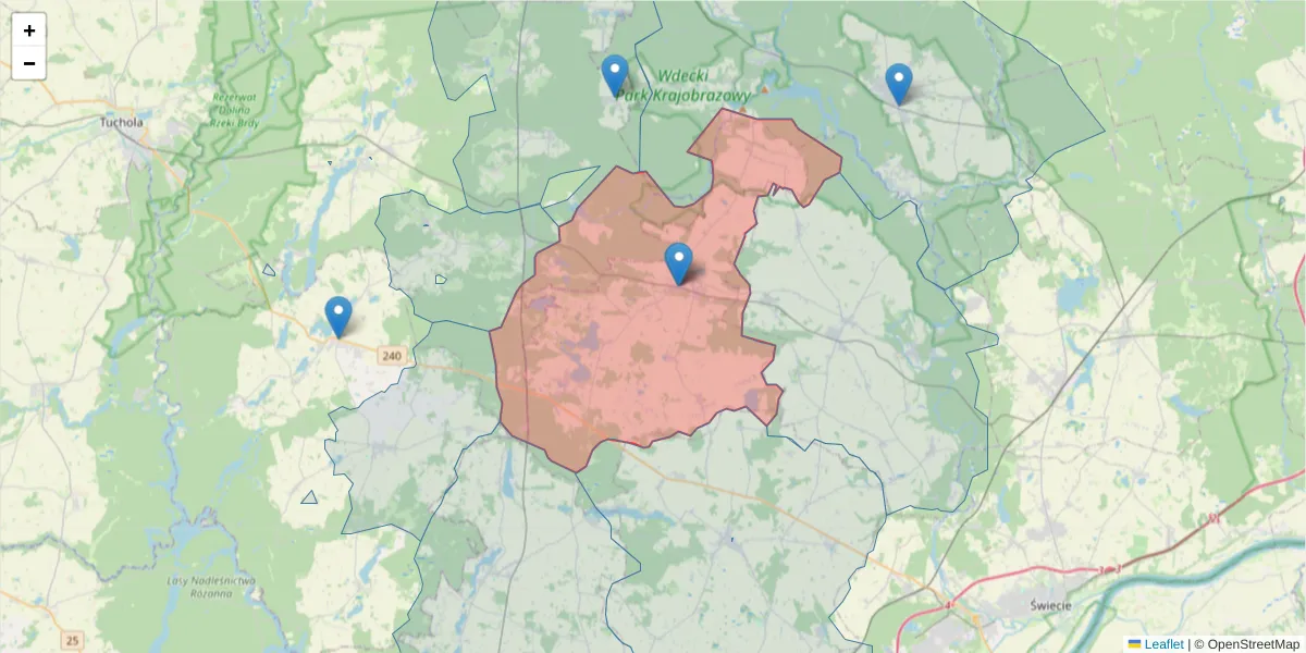 Szczegółowa mapa kodu pocztowego 86-141 z granicami, sąsiednimi kodami pocztowymi i urzędami pocztowymi