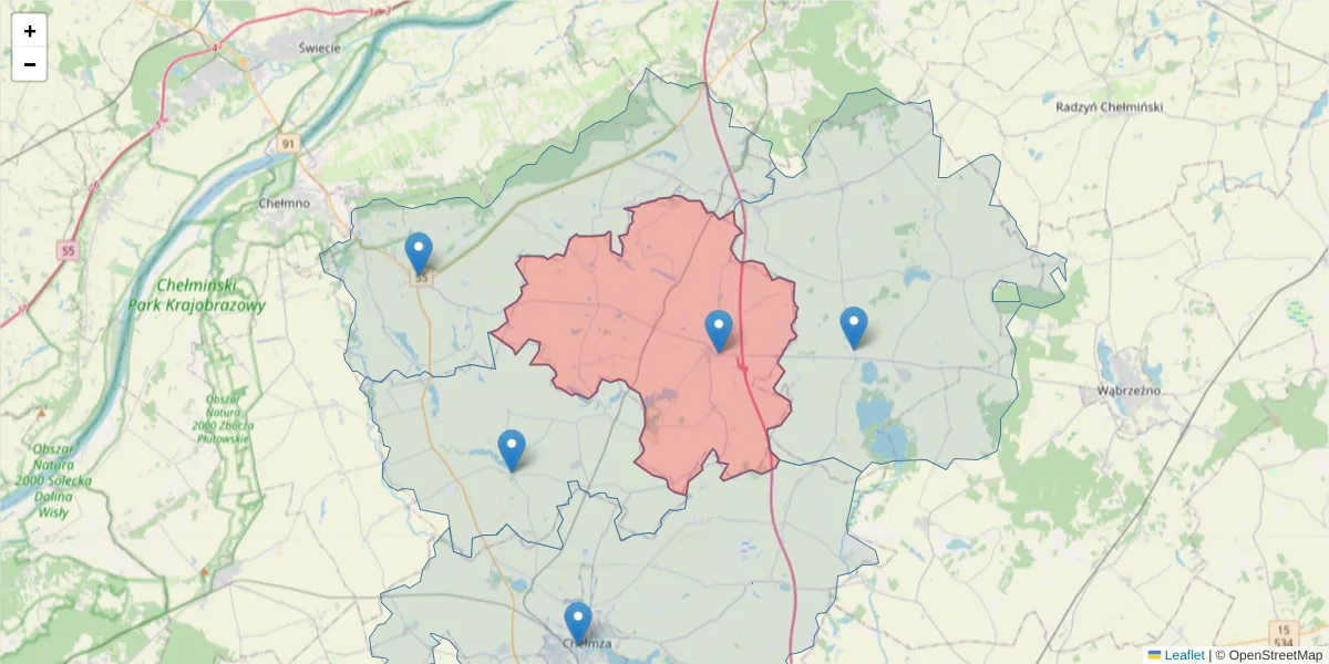 Szczegółowa mapa kodu pocztowego 86-230 z granicami, sąsiednimi kodami pocztowymi i urzędami pocztowymi