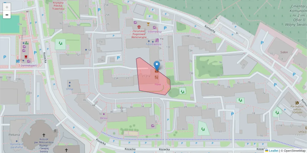 Szczegółowa mapa kodu pocztowego 87-109 z granicami, sąsiednimi kodami pocztowymi i urzędami pocztowymi