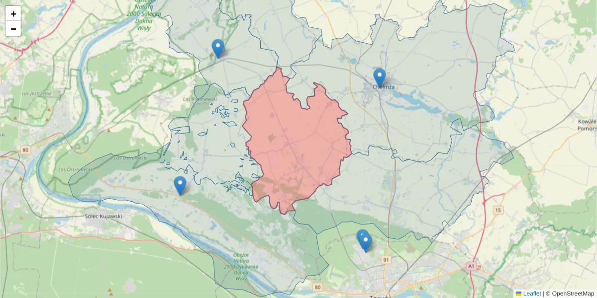 Szczegółowa mapa kodu pocztowego 87-152 z granicami, sąsiednimi kodami pocztowymi i urzędami pocztowymi