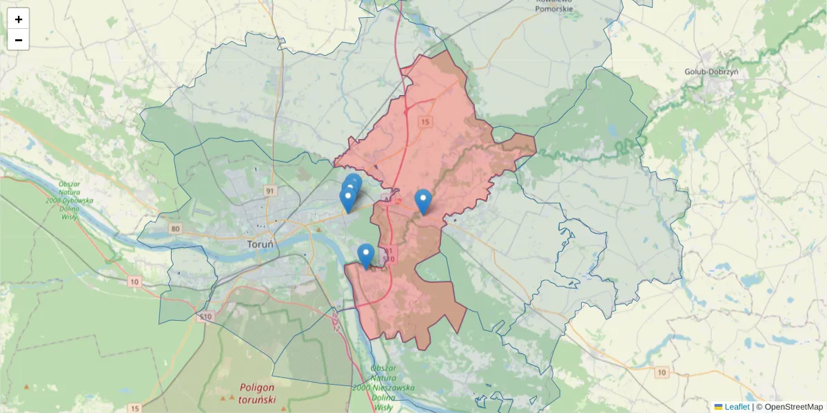 Szczegółowa mapa kodu pocztowego 87-162 z granicami, sąsiednimi kodami pocztowymi i urzędami pocztowymi