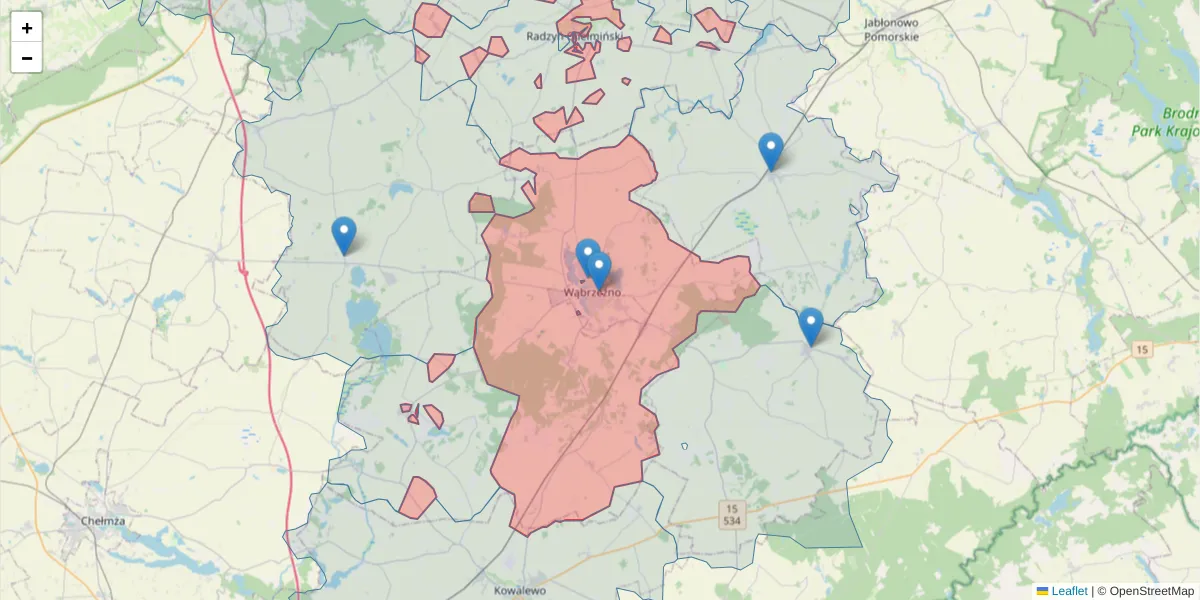 Szczegółowa mapa kodu pocztowego 87-200 z granicami, sąsiednimi kodami pocztowymi i urzędami pocztowymi