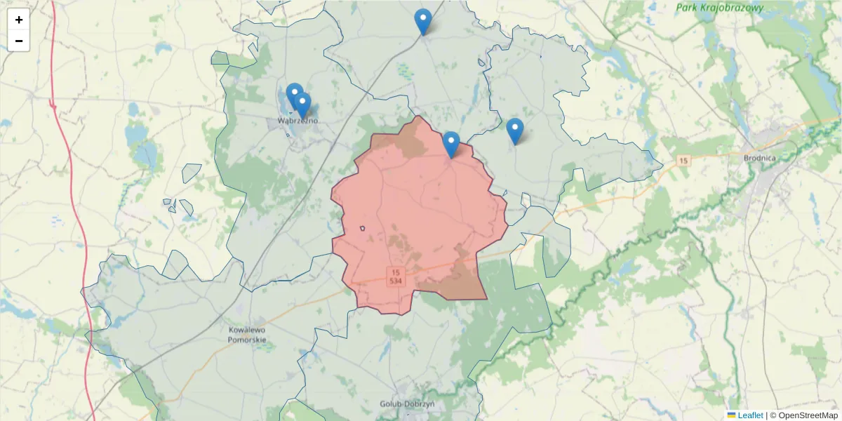 Szczegółowa mapa kodu pocztowego 87-207 z granicami, sąsiednimi kodami pocztowymi i urzędami pocztowymi