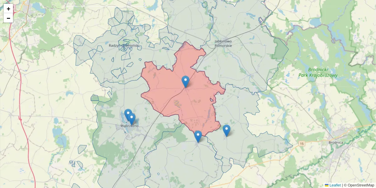 Szczegółowa mapa kodu pocztowego 87-222 z granicami, sąsiednimi kodami pocztowymi i urzędami pocztowymi