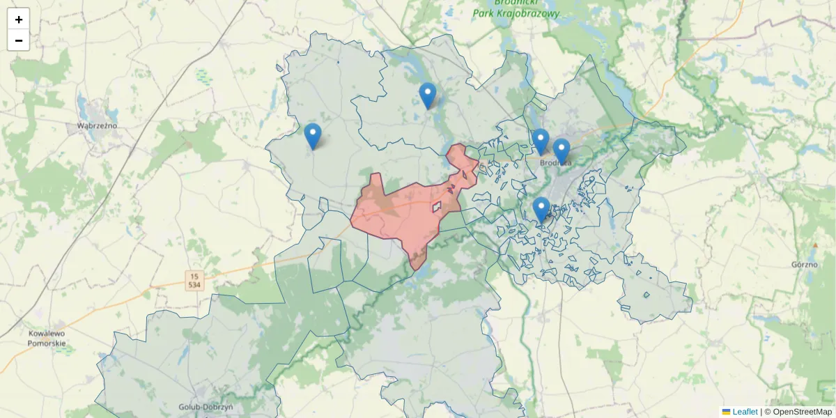 Szczegółowa mapa kodu pocztowego 87-325 z granicami, sąsiednimi kodami pocztowymi i urzędami pocztowymi
