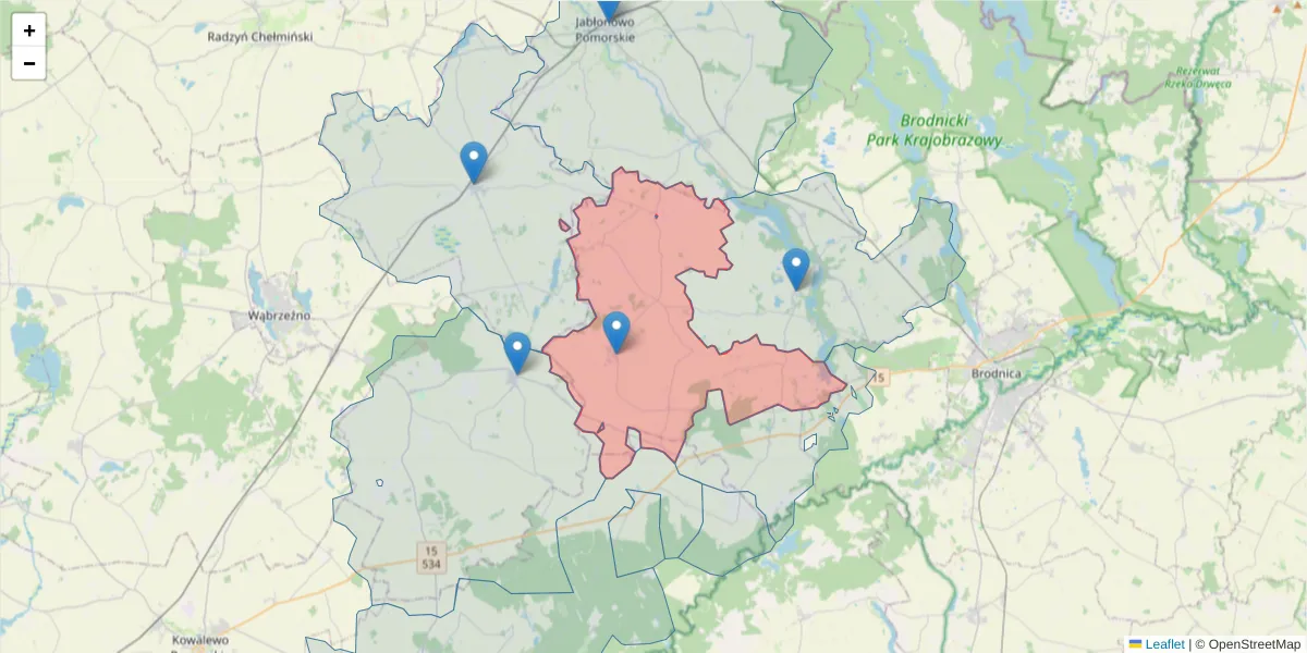 Szczegółowa mapa kodu pocztowego 87-326 z granicami, sąsiednimi kodami pocztowymi i urzędami pocztowymi