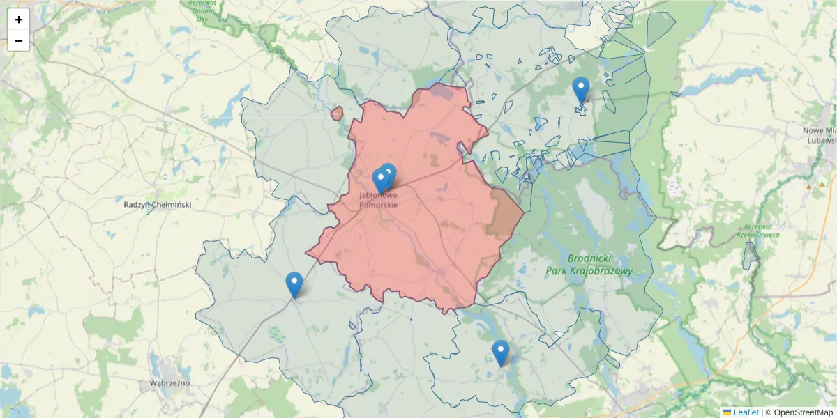 Szczegółowa mapa kodu pocztowego 87-330 z granicami, sąsiednimi kodami pocztowymi i urzędami pocztowymi