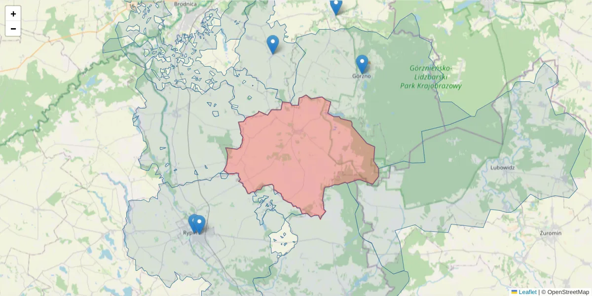 Szczegółowa mapa kodu pocztowego 87-335 z granicami, sąsiednimi kodami pocztowymi i urzędami pocztowymi