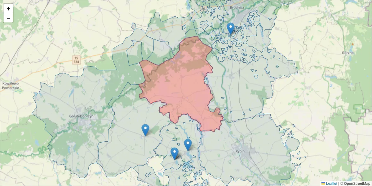 Szczegółowa mapa kodu pocztowego 87-337 z granicami, sąsiednimi kodami pocztowymi i urzędami pocztowymi
