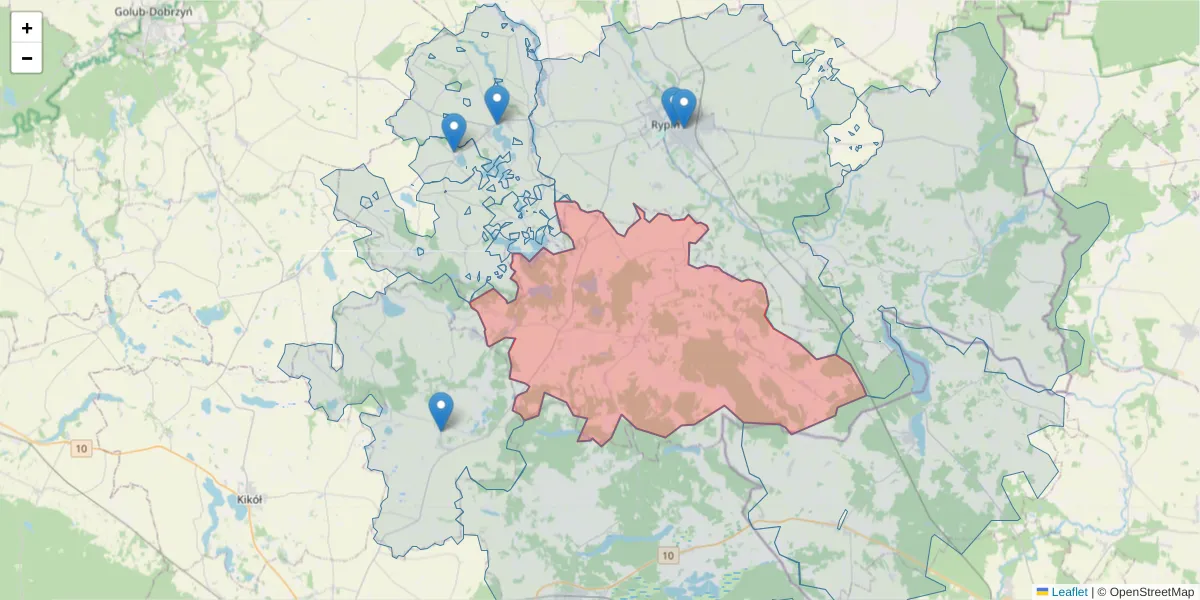 Szczegółowa mapa kodu pocztowego 87-515 z granicami, sąsiednimi kodami pocztowymi i urzędami pocztowymi