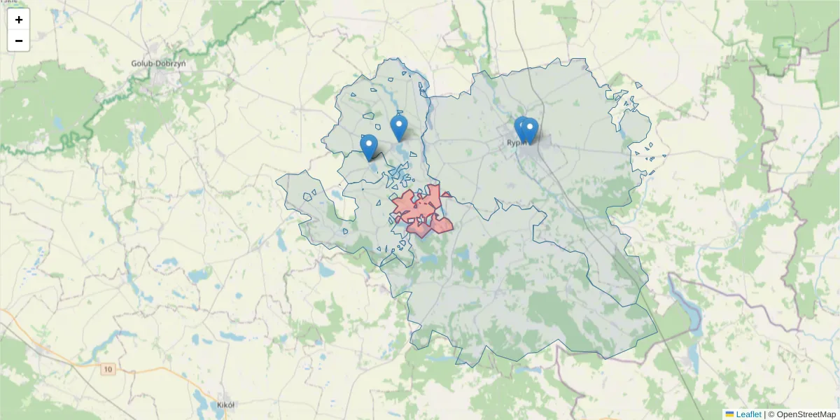 Szczegółowa mapa kodu pocztowego 87-516 z granicami, sąsiednimi kodami pocztowymi i urzędami pocztowymi