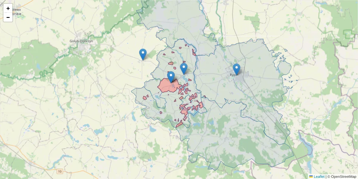 Szczegółowa mapa kodu pocztowego 87-517 z granicami, sąsiednimi kodami pocztowymi i urzędami pocztowymi